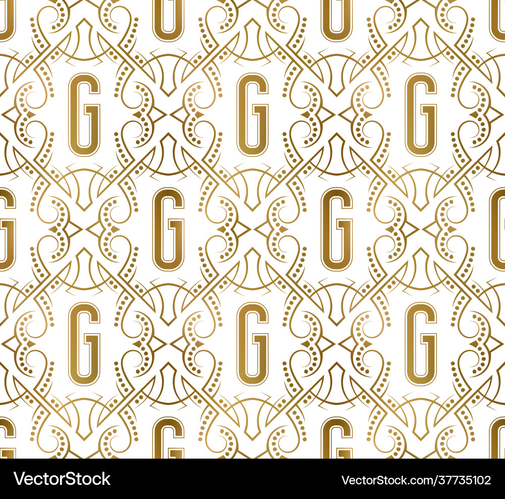Golden initial seamless pattern with g letter Golden initial seamless pattern with g letter vector image