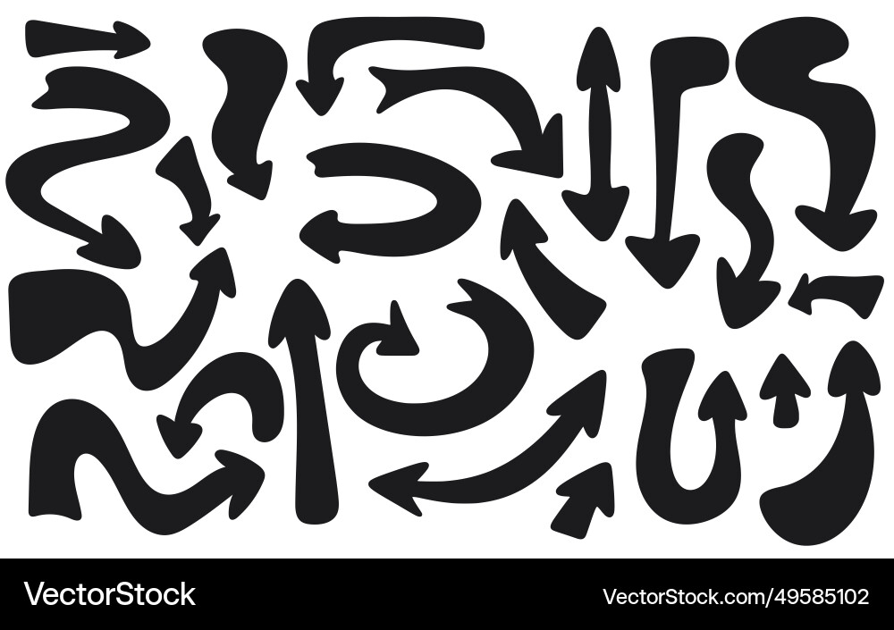 Hand drawn dynamic arrows set pointer insignia Hand drawn dynamic arrows set pointer insignia Vector Image
