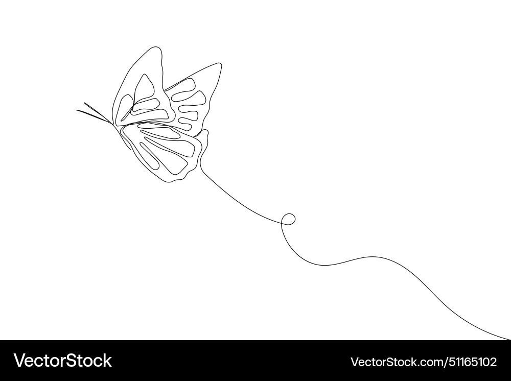 One line continuous butterfly outline One line continuous butterfly outline vector image