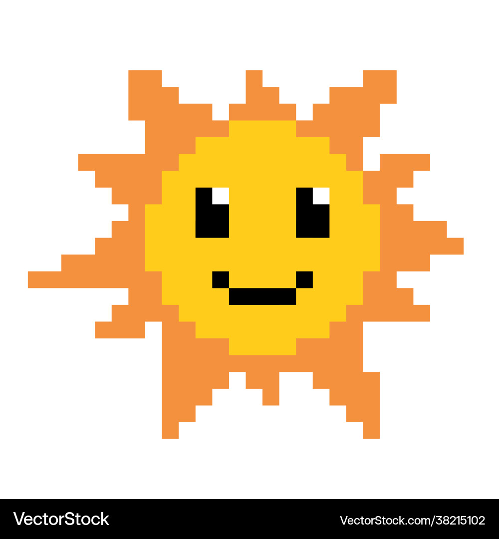 Sun pixel image for 8 bit game assets Sun pixel image for 8 bit game assets vector image