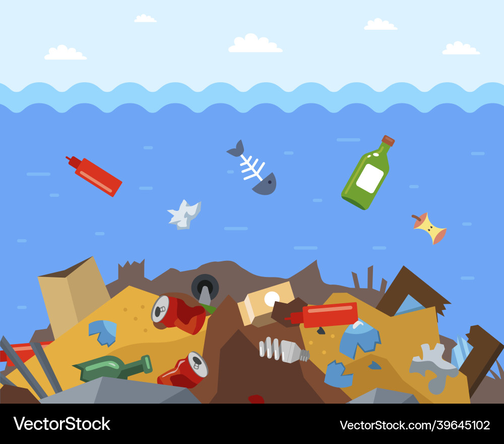 Throw garbage to the bottom of ocean Vector Image
