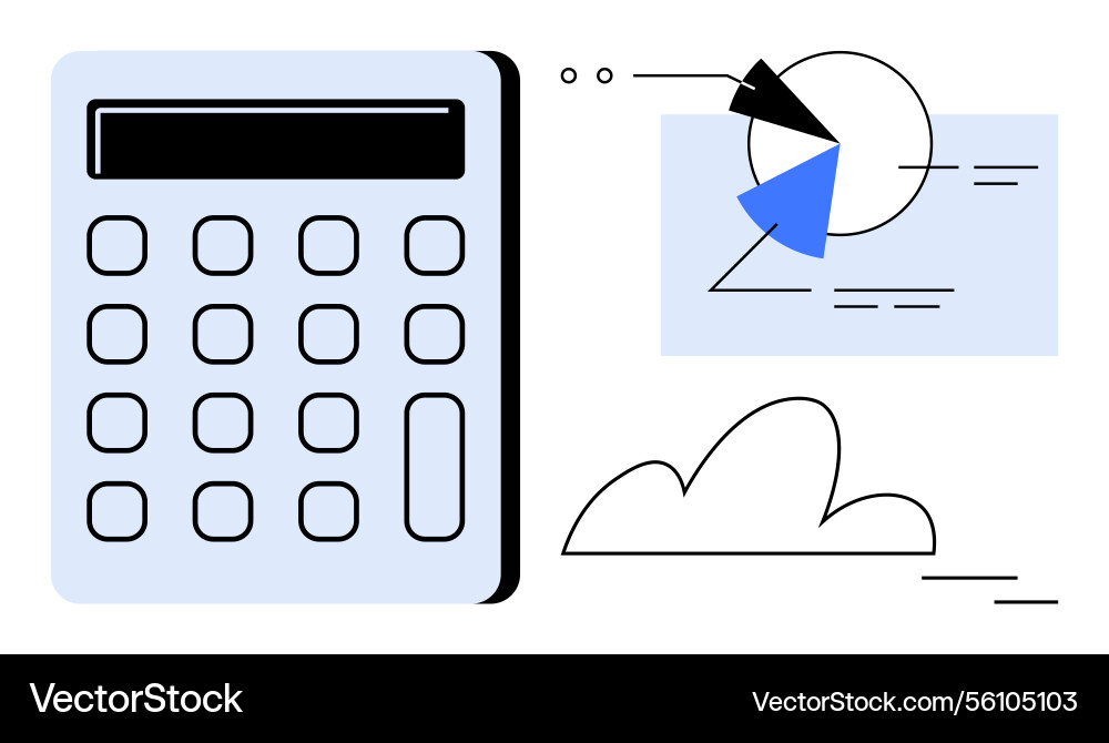 Calculator with pie chart and cloud elements Calculator with pie chart and cloud elements Vector Image