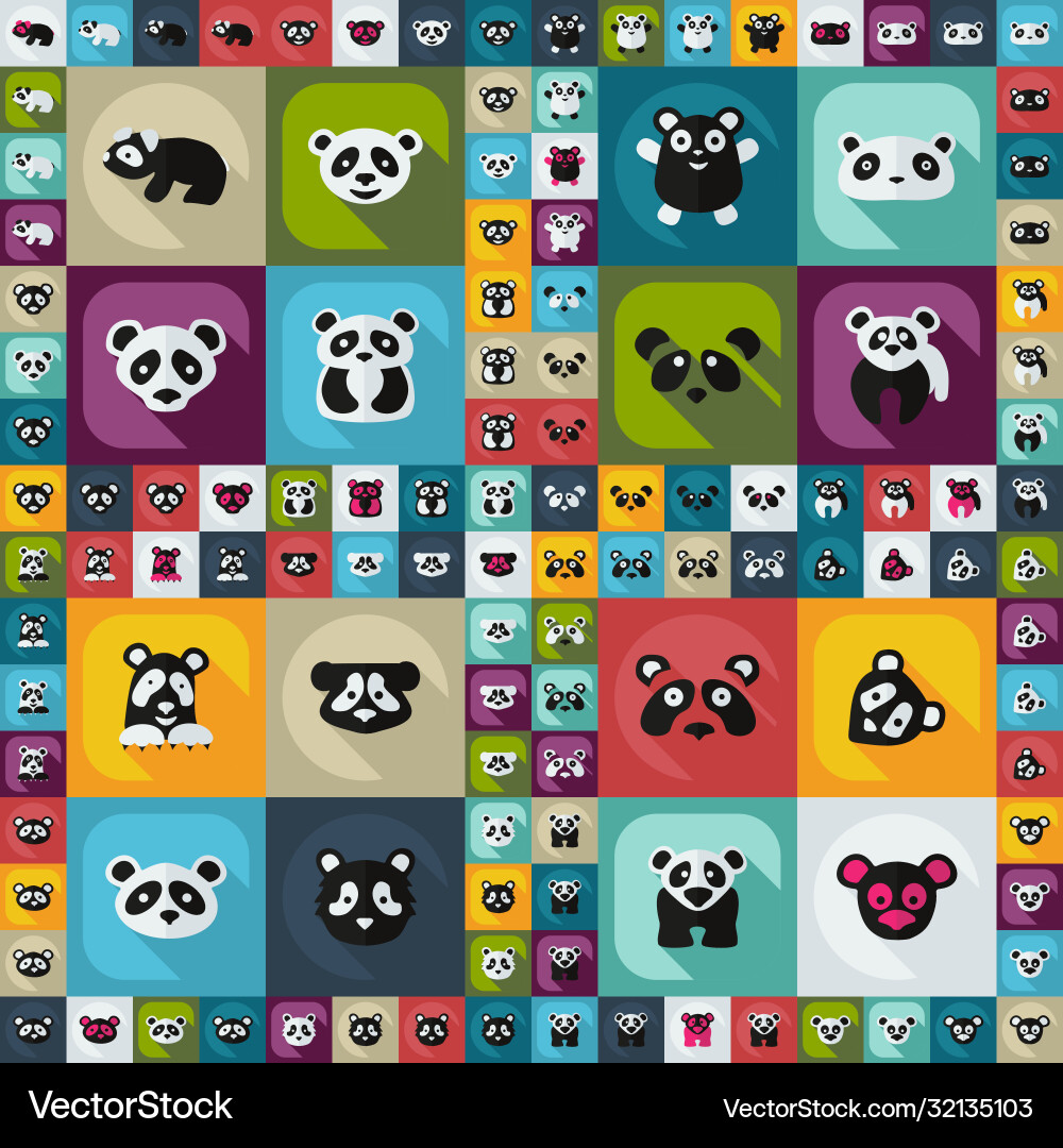 Flat concept set modern design with shadow pandas Vector Image