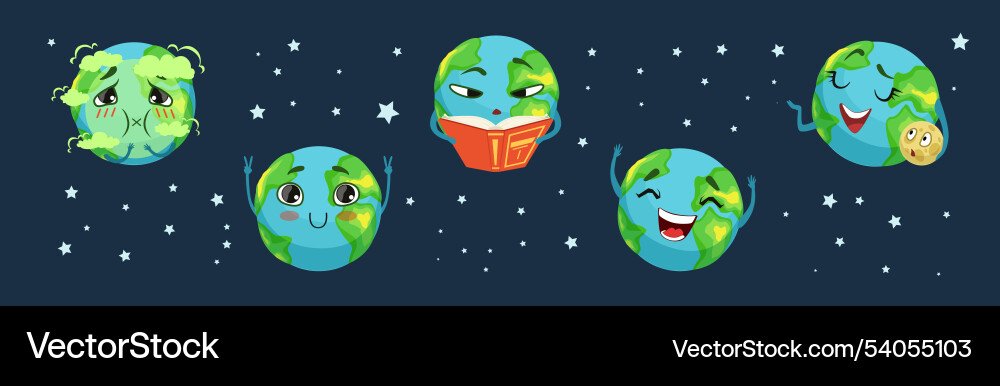 Funny planet character showing different emotion Funny planet character showing different emotion vector image
