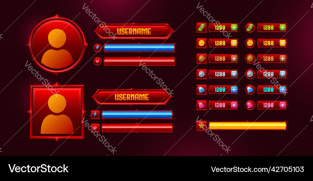 Game user profile elements with avatar and assets Game user profile elements with avatar and assets vector image