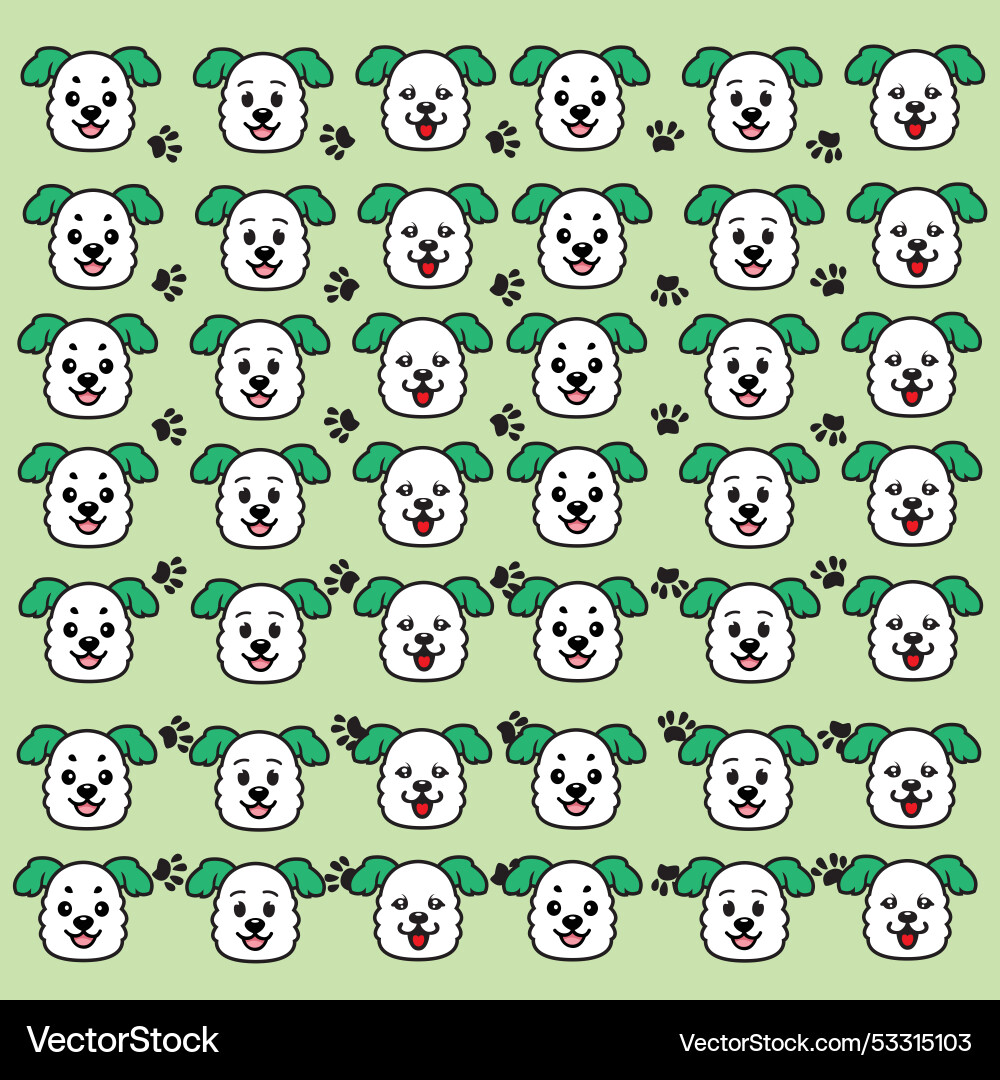 Puppy paw prints and faces as a pattern Puppy paw prints and faces as a pattern Vector Image