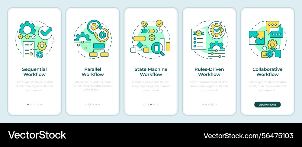 Workflow archetypes onboarding mobile app screen Workflow archetypes onboarding mobile app screen vector image