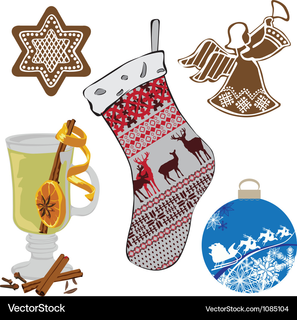 A set of objects representing the new year vector image