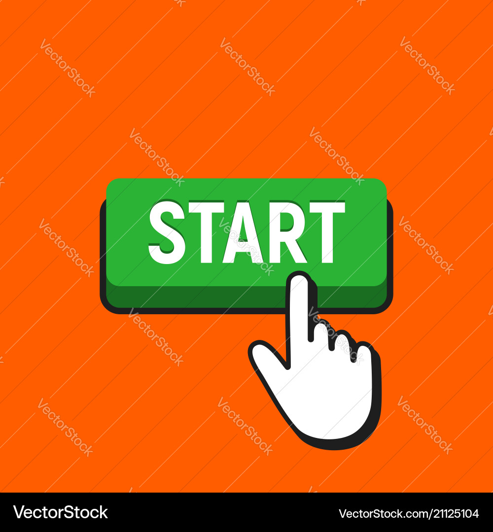 Hand mouse cursor clicks the start button vector image