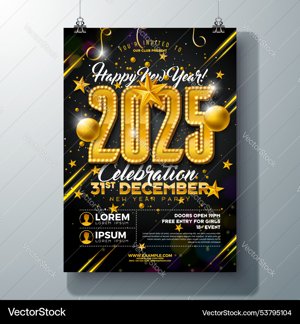 Happy new year 2025 party celebration poster Happy new year 2025 party celebration poster vector image