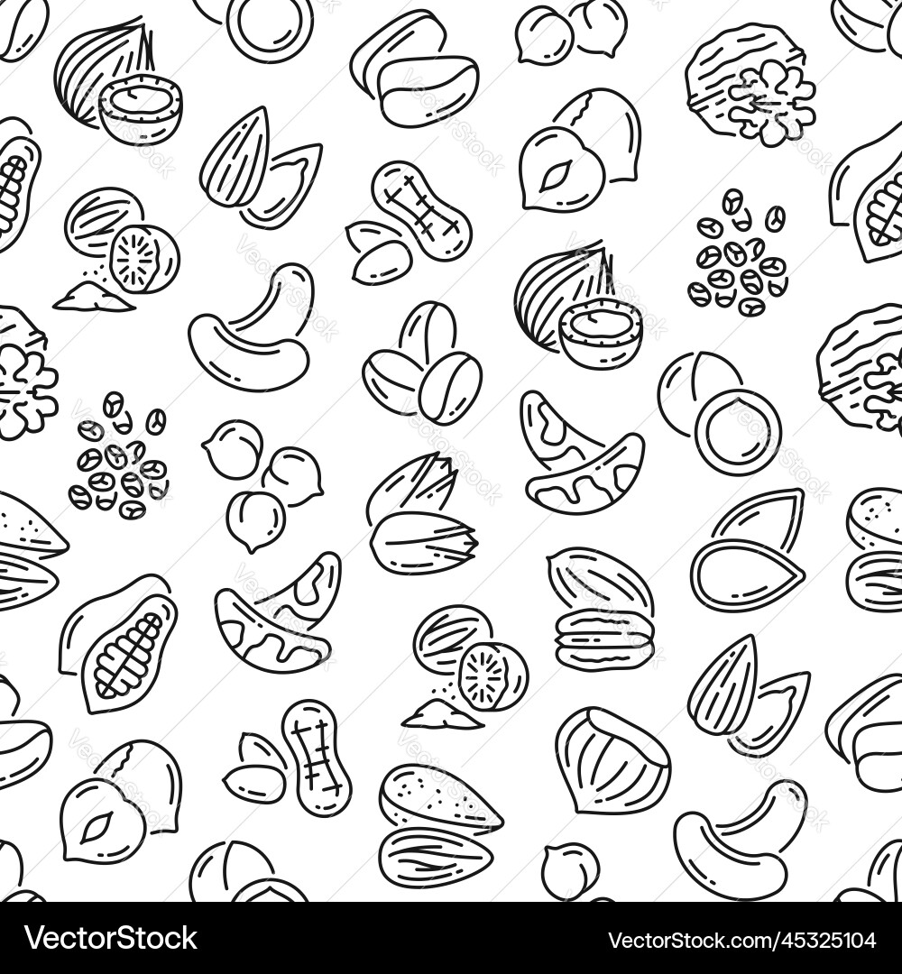 Nut & Seed Pattern - Outline Vector Image