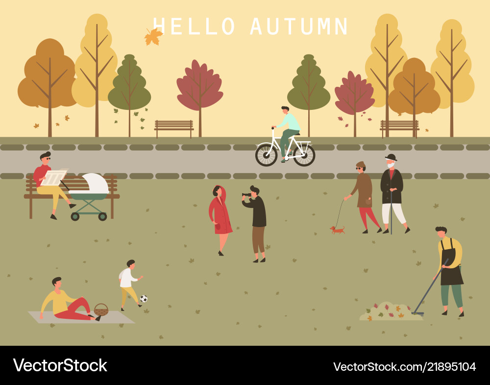 Park at autumn or fall with people activity vector image