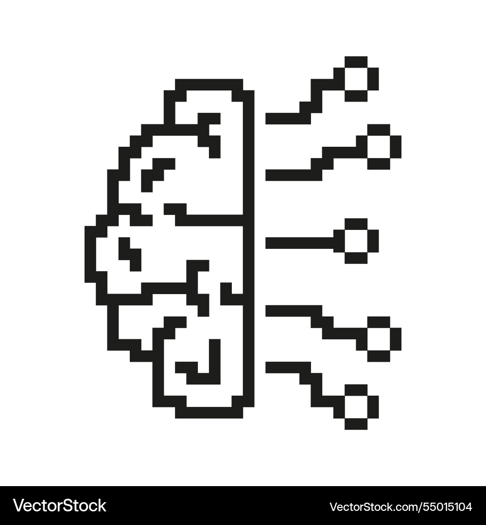 Pixelated brain with circuits icon artificial Pixelated brain with circuits icon artificial vector image