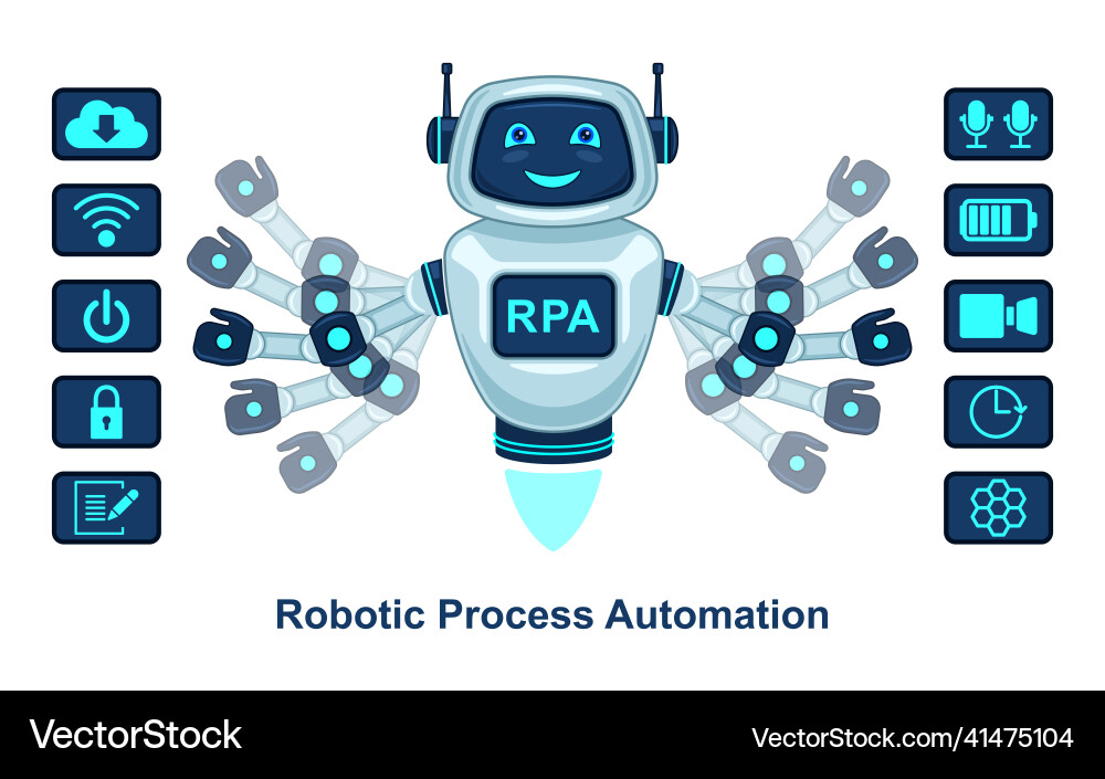 Robotic process automation robot assistant Robotic process automation robot assistant vector image