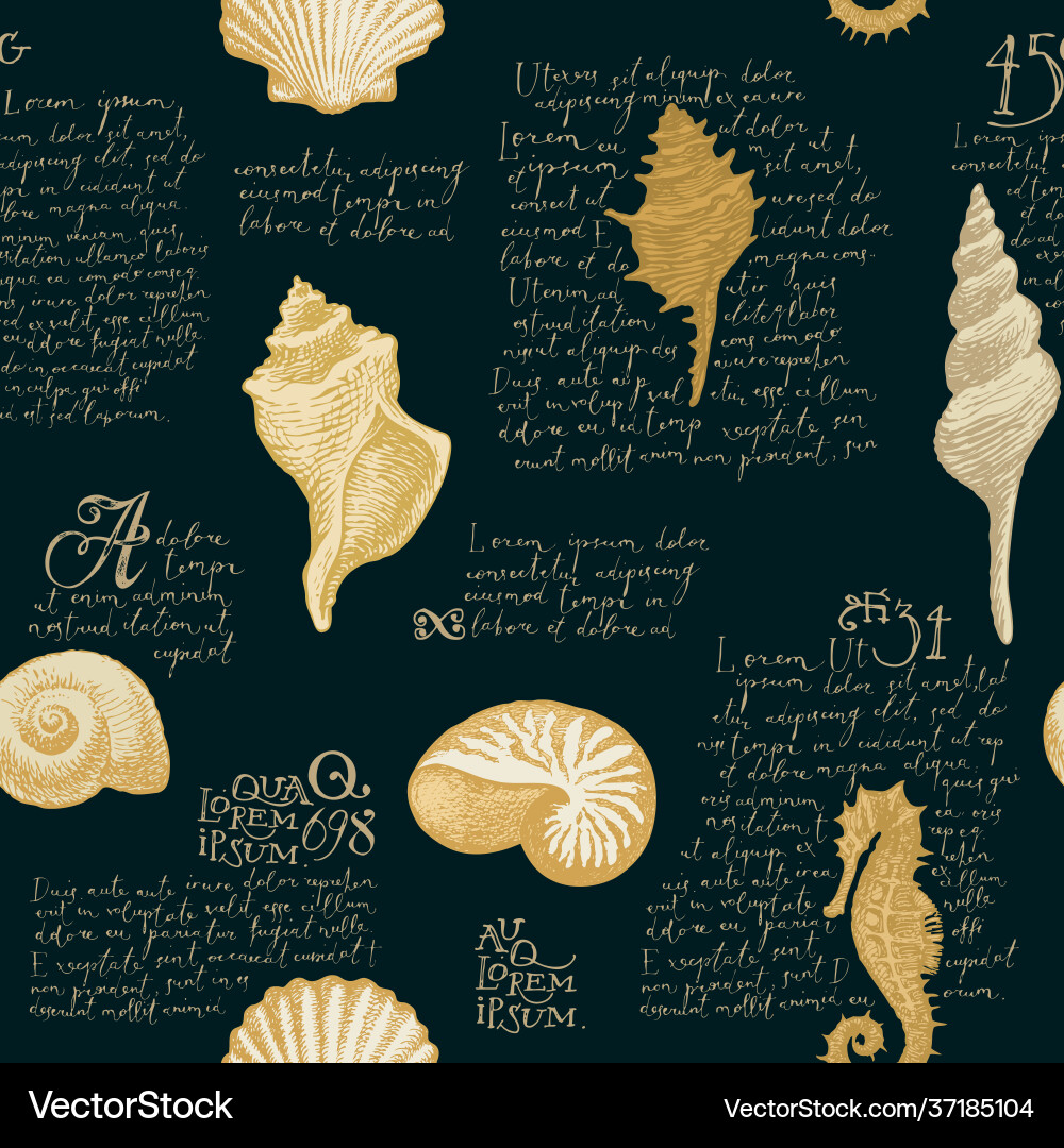 Seamless pattern with seashells and lorem ipsum Seamless pattern with seashells and lorem ipsum vector image