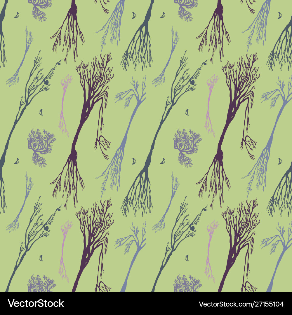 Trees seamless pattern on a green background hand Vector Image