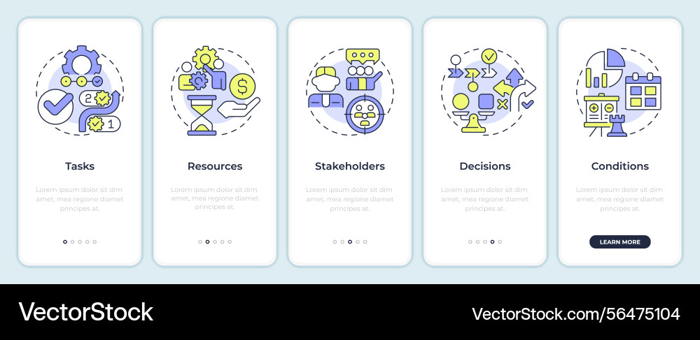 Workflow key elements onboarding mobile app screen Workflow key elements onboarding mobile app screen vector image