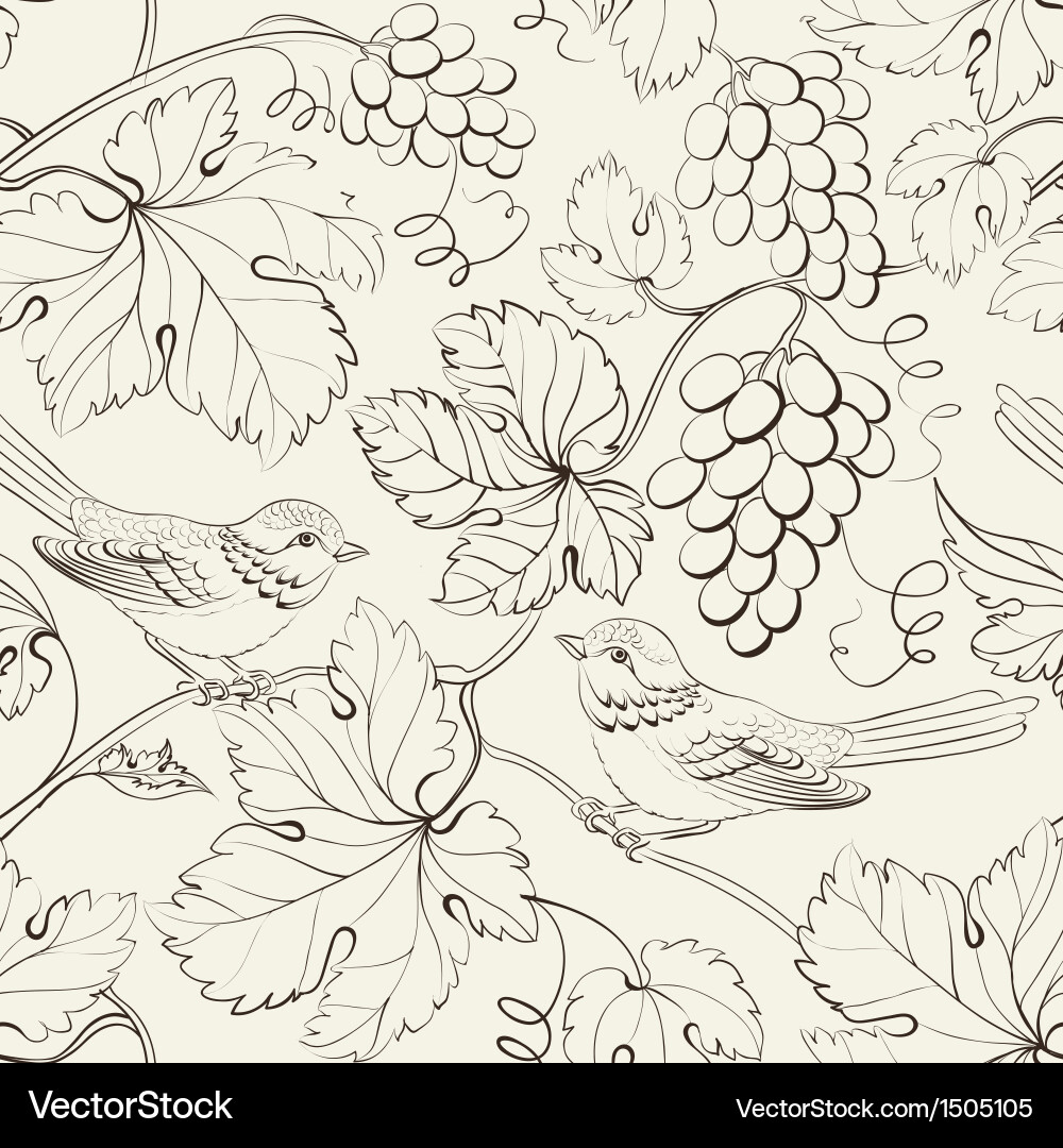 Bird and grape seamless pattern vector image