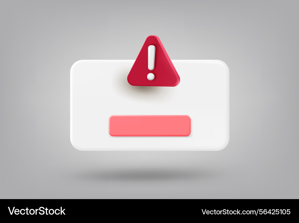 Browser window with red exclamation sign 3d Vector Image