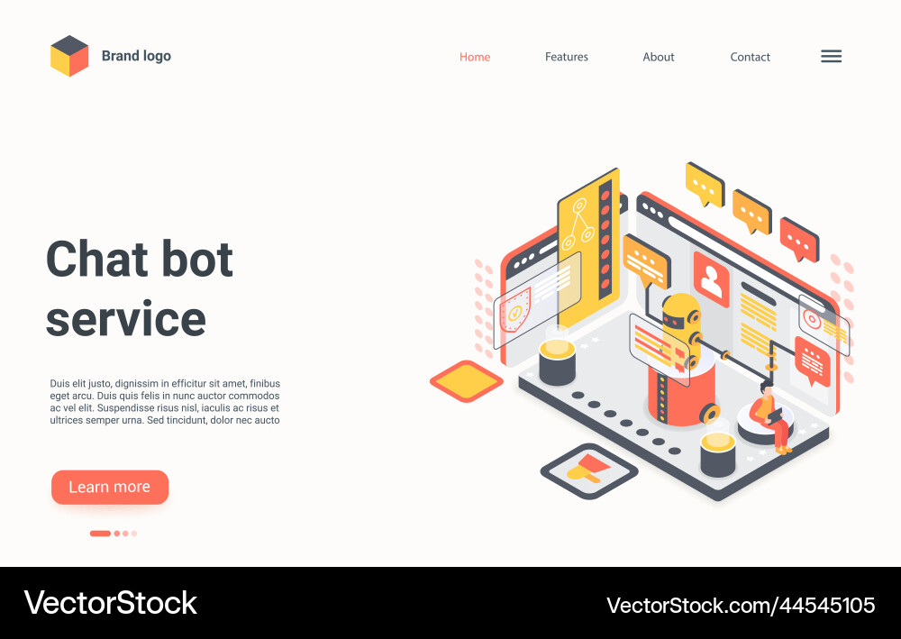 Chat bot service concept isometric landing page vector image