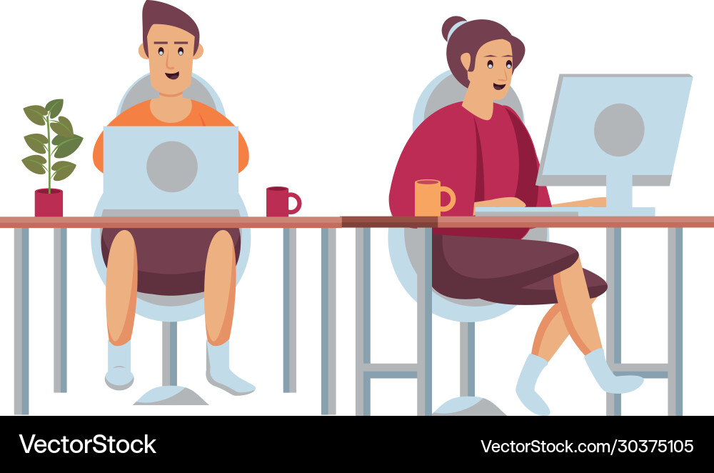 Couple using computers work at home Couple using computers work at home Vector Image