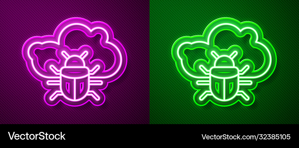 Glowing neon line system bug on a cloud icon vector image