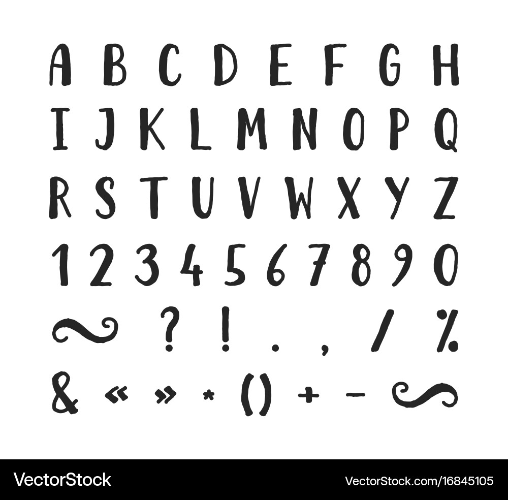 Handwritten font with punctuation marks Vector Image