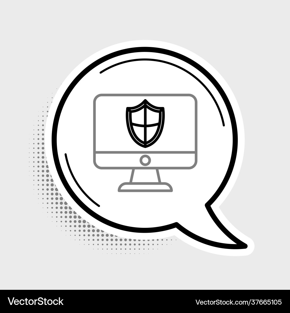 Line computer monitor and shield icon isolated Line computer monitor and shield icon isolated vector image