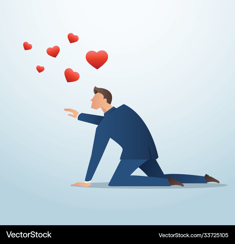Man trying to catch red heart icon Man trying to catch red heart icon vector image