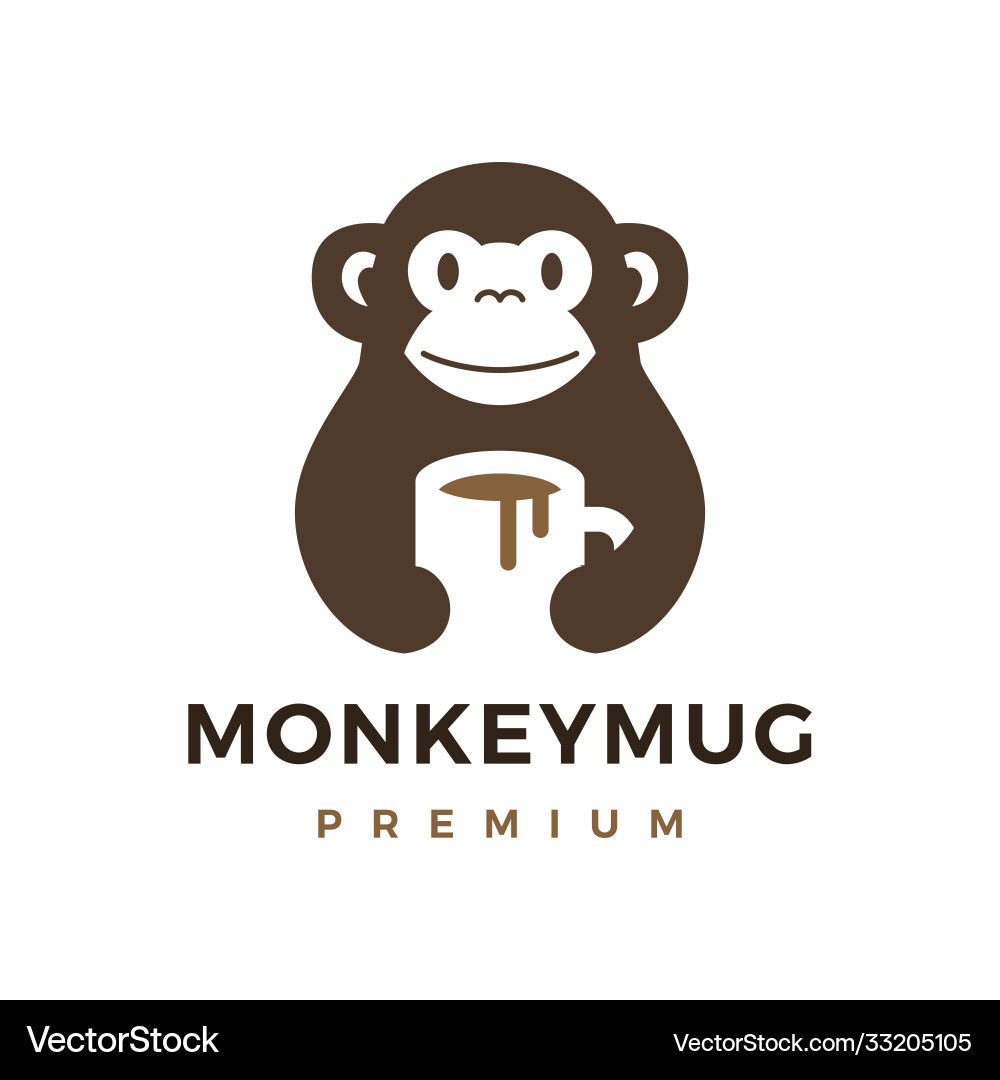 Monkey hold mug coffee drink logo icon Monkey hold mug coffee drink logo icon vector image