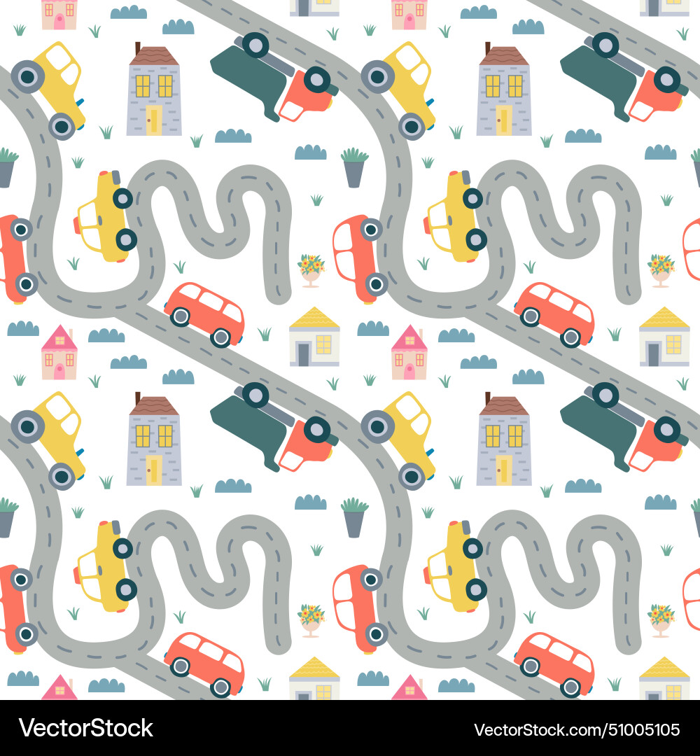 Road map with cars and houses Road map with cars and houses vector image