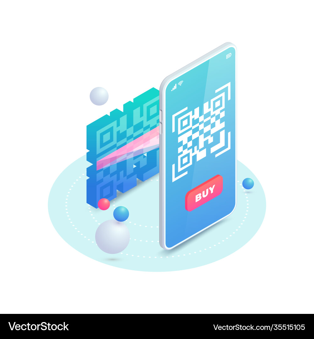 Scan qr code on smartphone screen 3d scanning vector image