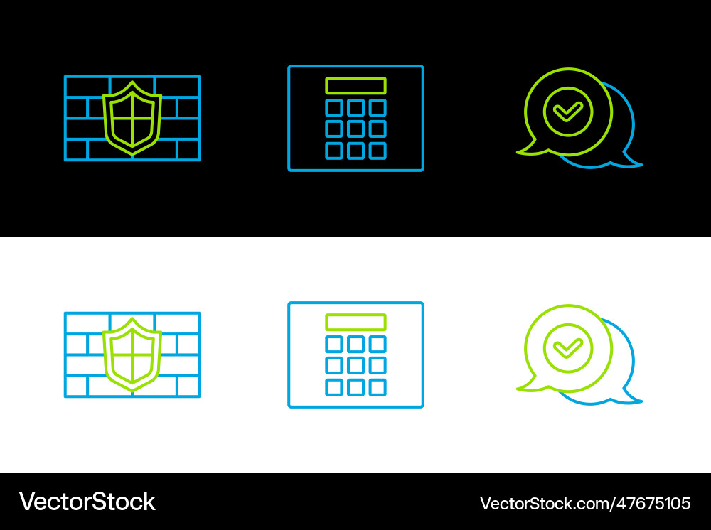 Set line check mark in speech bubble shield Set line check mark in speech bubble shield vector image