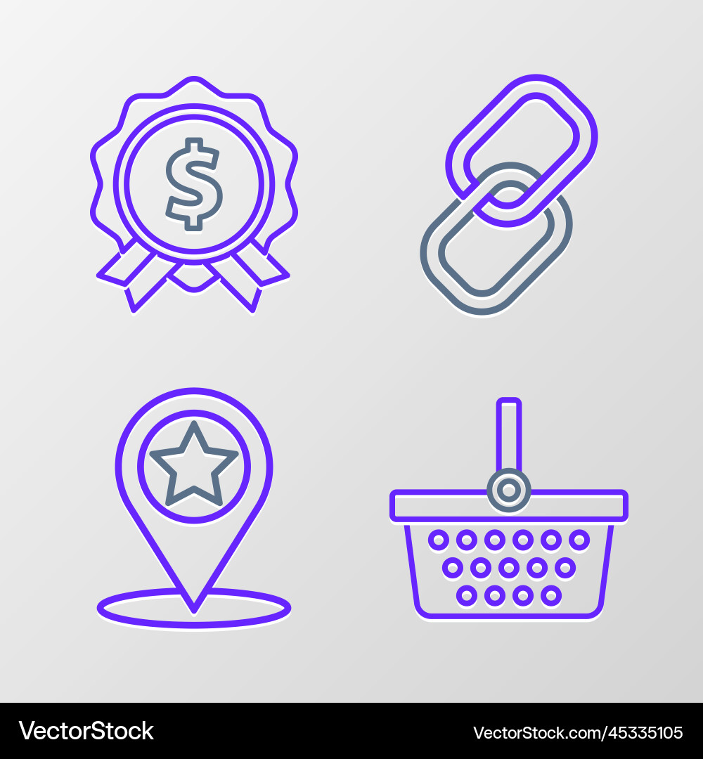Set line shopping basket map pointer with star Set line shopping basket map pointer with star Vector Image