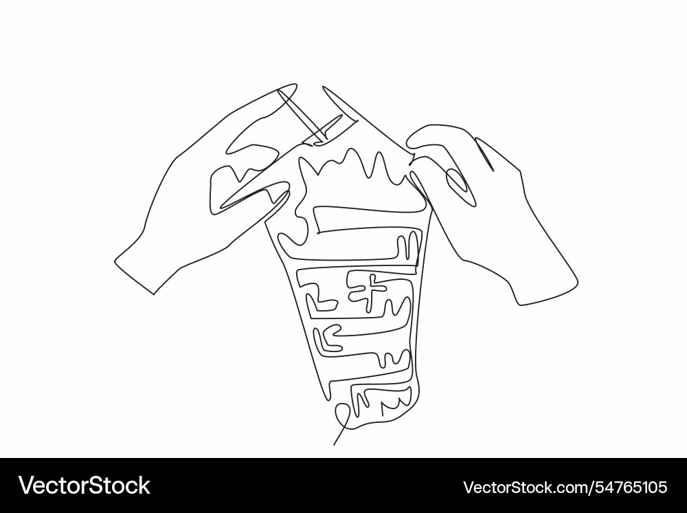 Single continuous line drawing two hands Vector Image