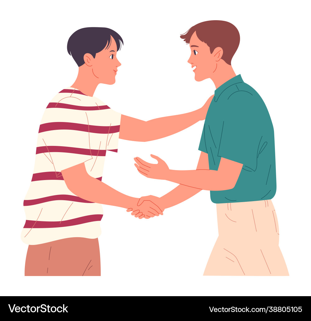 Two guys shaking hands when greeting each other Vector Image