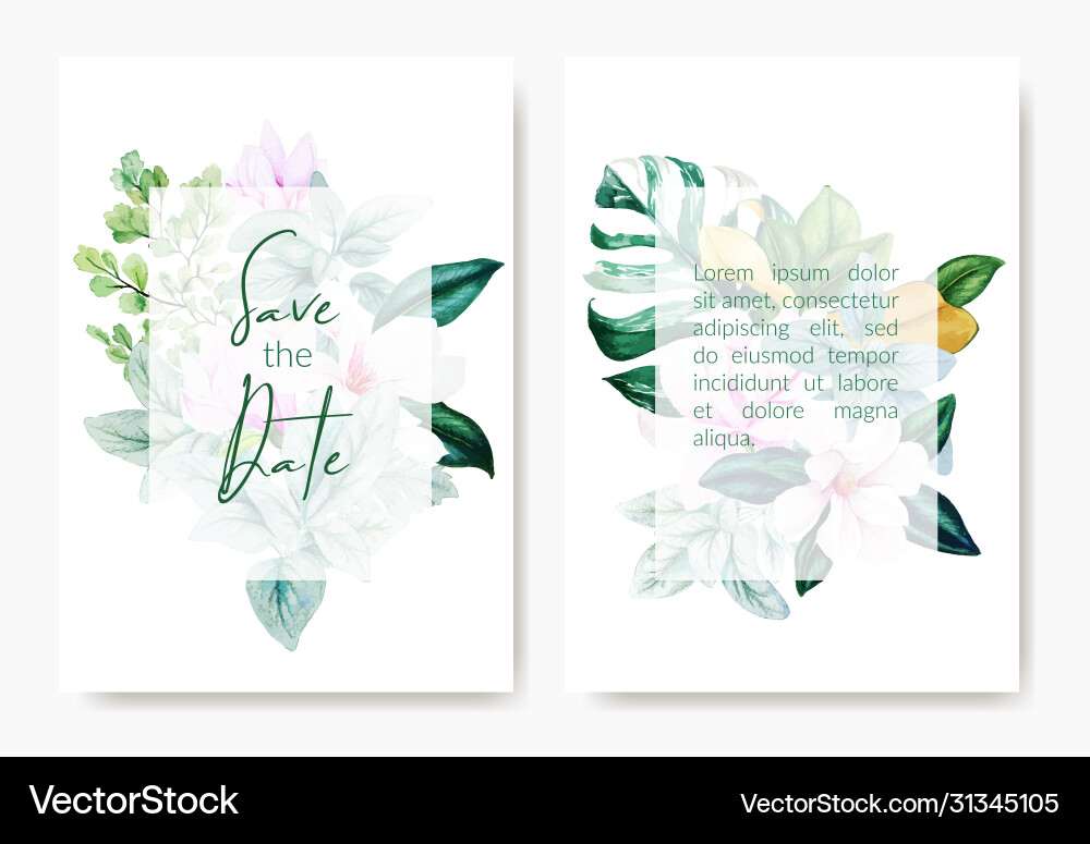 Two wedding templates cards pink magnolia flowers Vector Image
