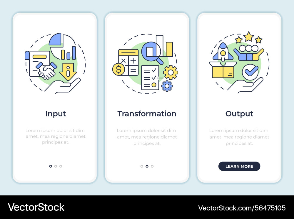 Workflow components onboarding mobile app screen Workflow components onboarding mobile app screen vector image
