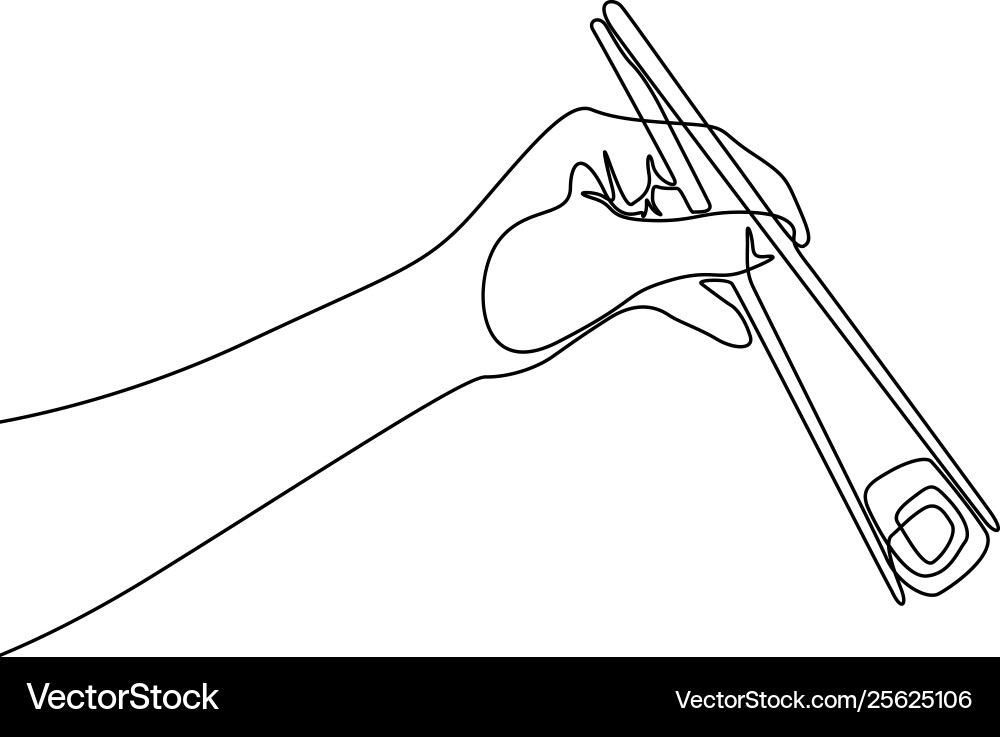 Continuous Line Chopsticks with Sushi Roll Vector Image