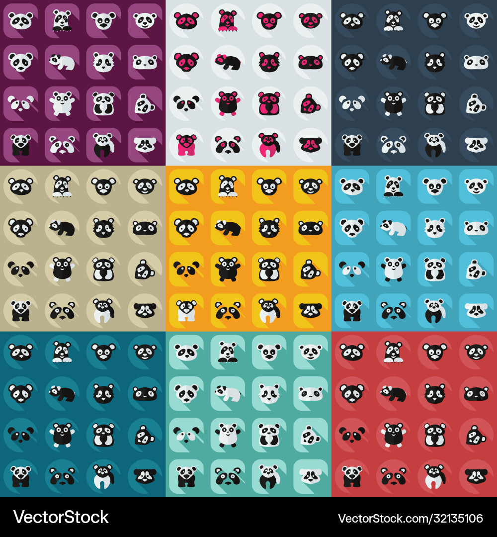 Flat concept set modern design with shadow pandas Flat concept set modern design with shadow pandas vector image