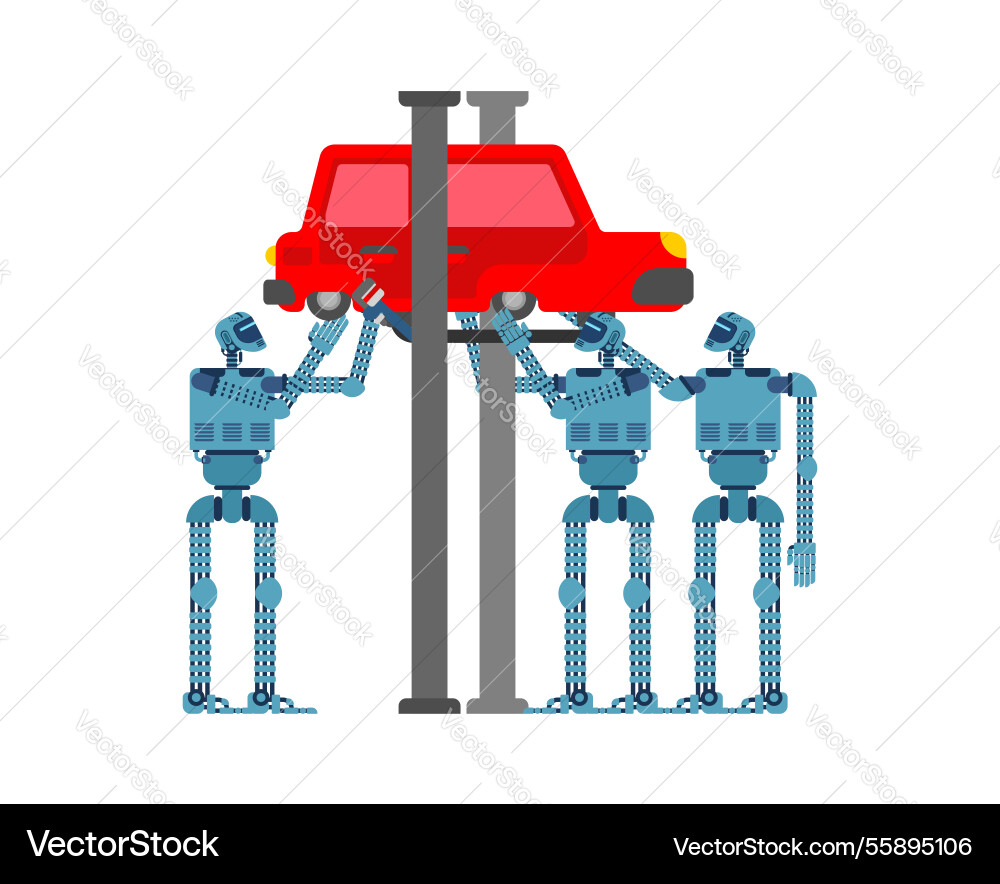 Mechanic robots fixing car service of future Mechanic robots fixing car service of future vector image