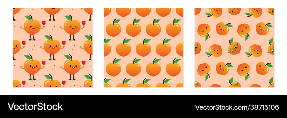 Set three seamless patterns with peaches Vector Image