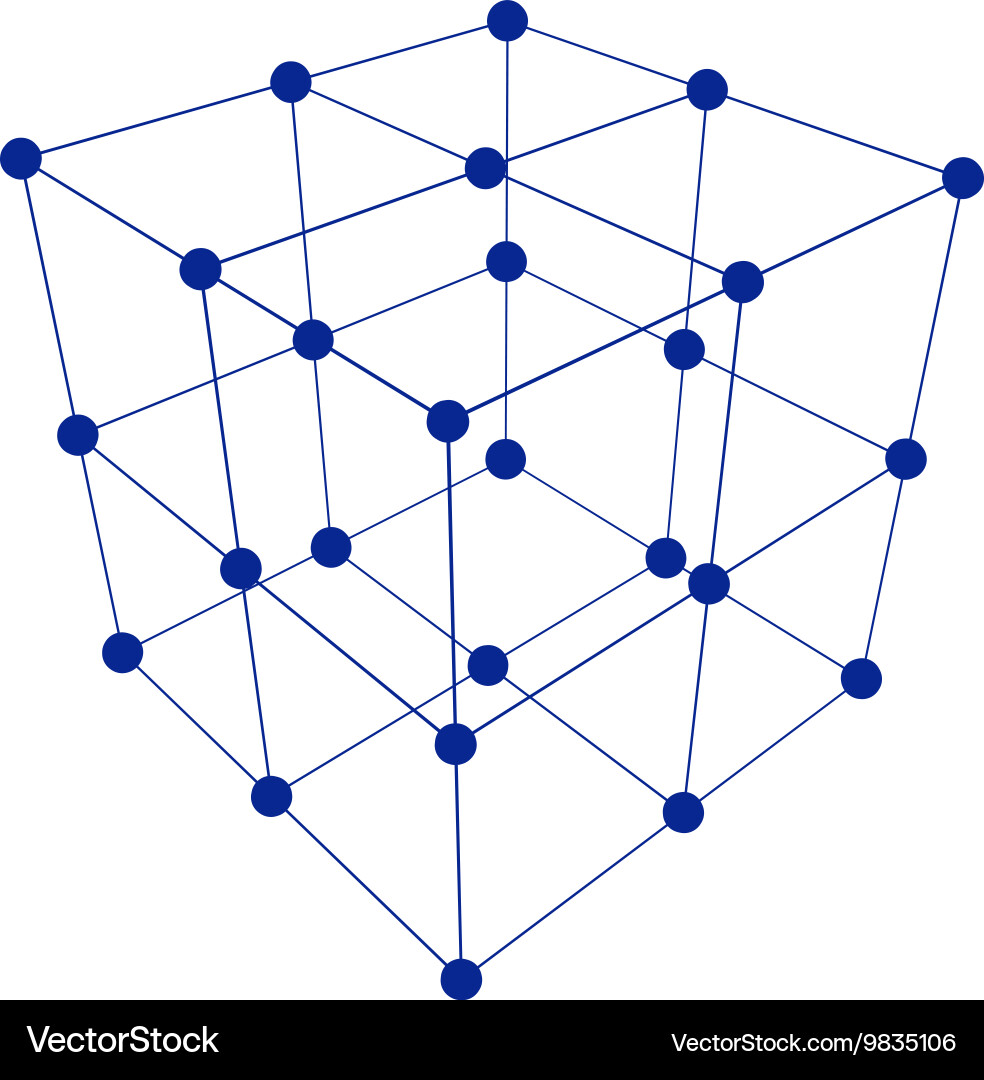 Wire frame polygonal element cube with lines Vector Image