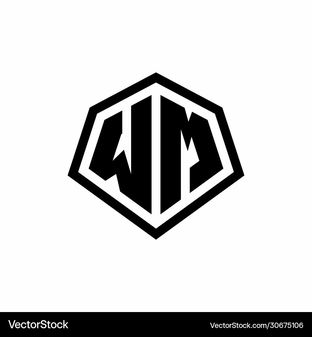 Wm monogram logo with hexagon shape and line Vector Image