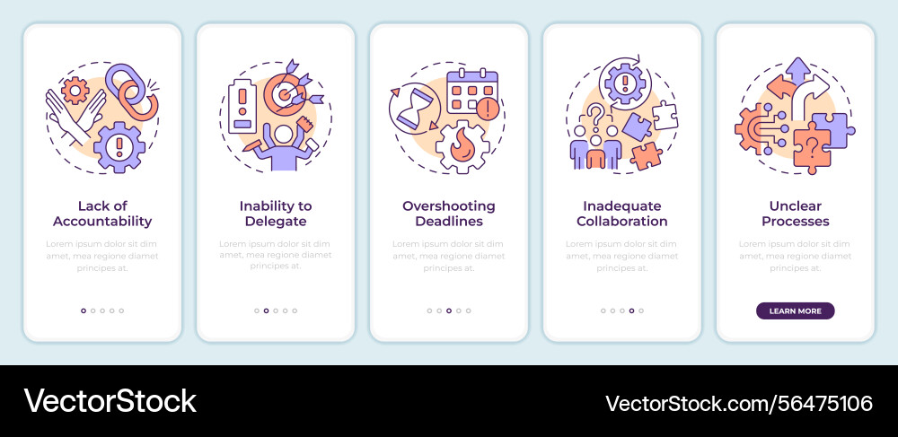 Workflow obstacles onboarding mobile app screen Workflow obstacles onboarding mobile app screen vector image