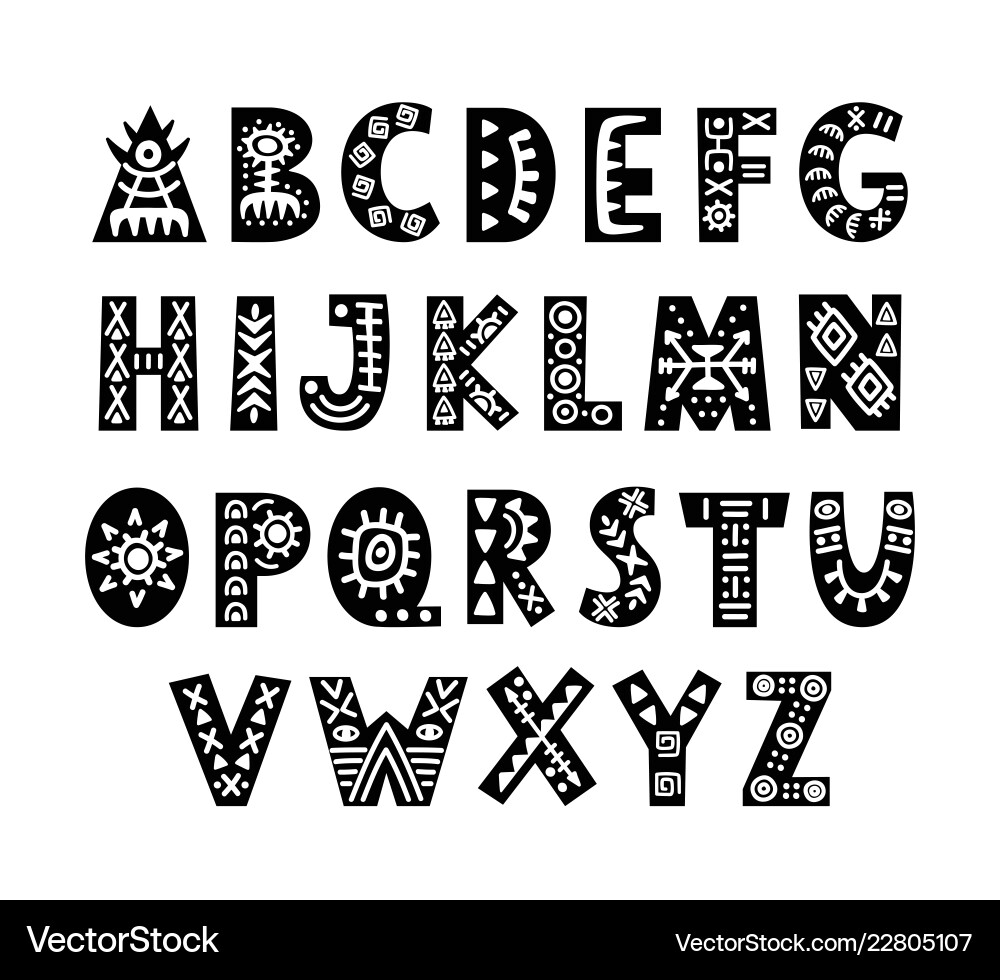 African Tribal Script Font - Scandinavian Style Vector Image
