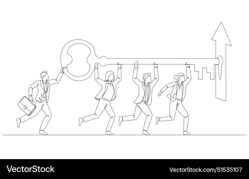 Business team insert key into keyhole of up arrow vector image