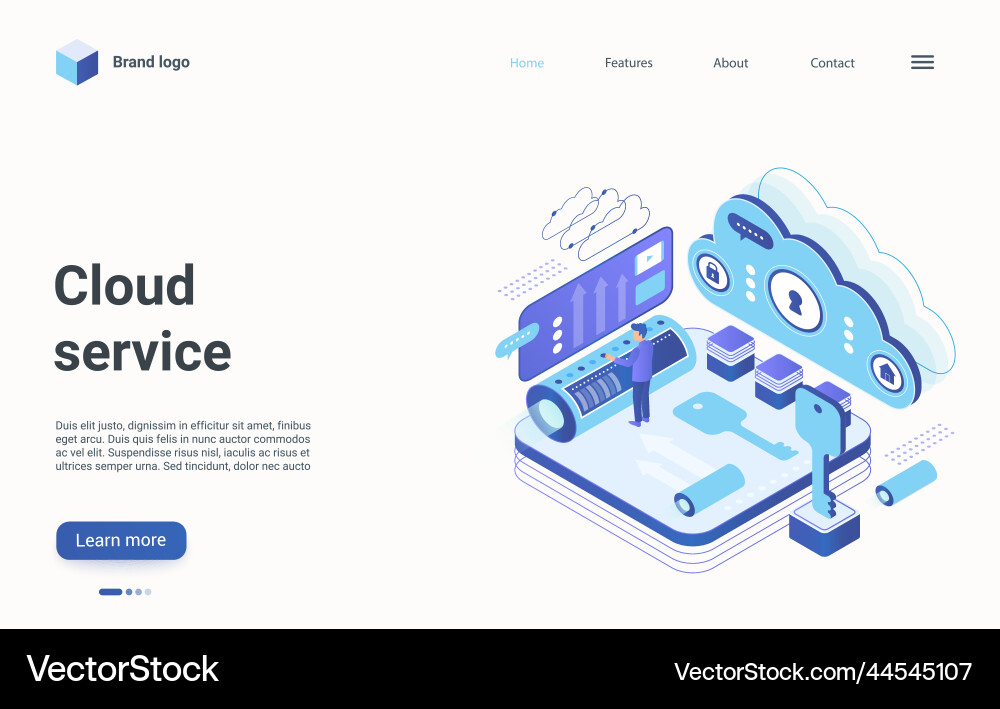 Cloud data tech service isometric landing page vector image