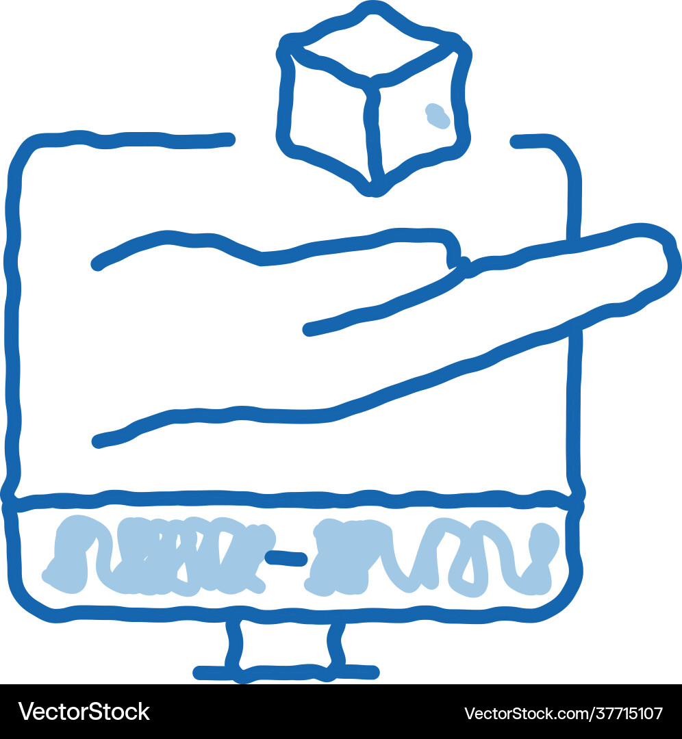 Hand hold cube computer screen doodle icon Vector Image