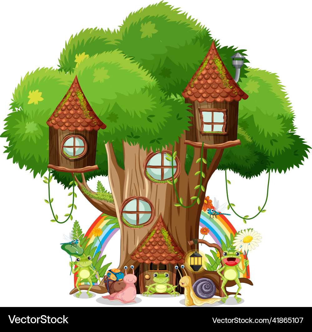 Happy insect cartoon at fairy tree house Happy insect cartoon at fairy tree house vector image